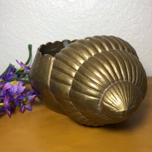 Other - Solid Brass Clipart Conch Sea Shell Planter Vase